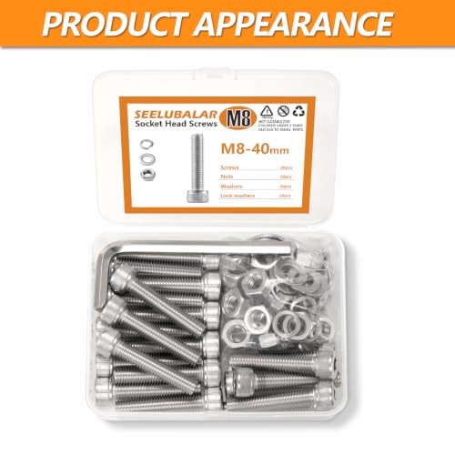 20 Sets Metric M8 Hex Socket Head Cap Screws Bolts Kit, M8-40mm Screw - size: M8 - 40mm