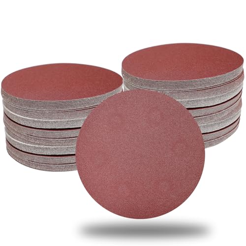 Tonmp 100 PCS 6 Inch No Hole Hook and Loop Sanding Disc Set- 60 80 120 240 400 Grit Sandpaper, 6" Aluminum Oxide Sander Paper for Random Orbit Sanders