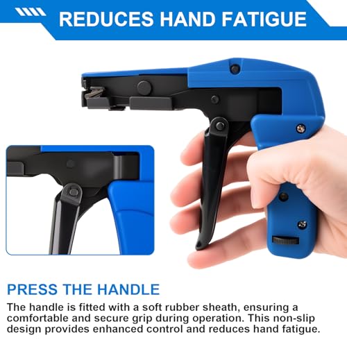 Cable Tie Gun, Die-Cast Steel Flush Cut Fastening Tool, Ergonomic and Adjustable Tension 1-3 Settings, 6.29 Inches Length for Nylon Cable Ties