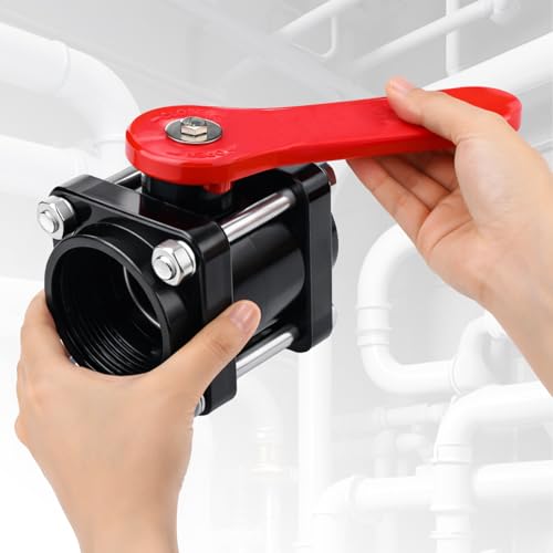 1 Pcs Red Inline Polypropylene Ball Valve 2" Npt Female Stainless Steel Exterior Chemical Resistant for Water Irrigation Industrial Systems - color: Red