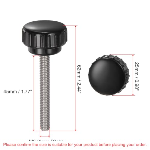 uxcell 4pcs Knurled Clamping Knobs M6 x 45mm Metric 304 Stainless Steel Male Thread Thumb Screw on Type 25mm Plastic Round Head Threaded Hand Bolt Stud Knobs Black - size: M6 x 45mm x 25mm