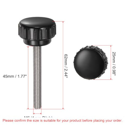 uxcell 4pcs Knurled Clamping Knobs M6 x 45mm Metric 304 Stainless Steel Male Thread Thumb Screw on Type 25mm Plastic Round Head Threaded Hand Bolt Stud Knobs Black - size: M6 x 45mm x 25mm