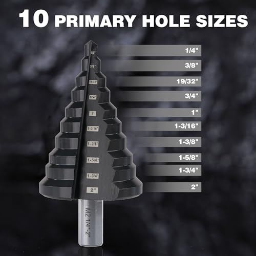 M2 HSS Step Drill Bit Unibit, 1/4"-2", Metal Wood Plastic - size: 2 in