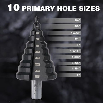 M2 HSS Step Drill Bit Unibit, 1/4"-2", Metal Wood Plastic - size: 2 in