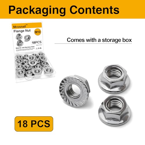 18PCS M10 Serrated Flange Nuts, 304 Stainless Steel Hex Nuts - size: M10-18PCS