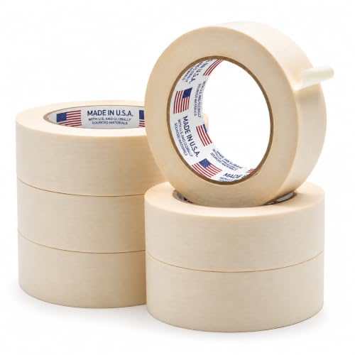 WOD Utility Grade General Purpose Masking Tape, 1.5 inch x 60 yds (Pack of 6) Great for Home or Office, Painting, or Labeling, Adhesive Leaves no Residue - size: 1.5 inch - Pack of 6