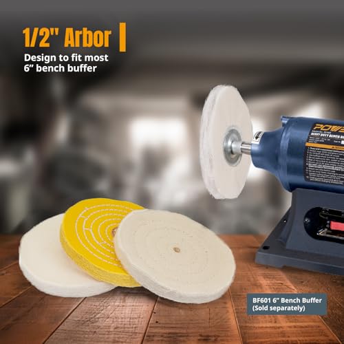 POWERTEC 72517 6 Inch Buffing & Polishing Wheels (40 Ply & 80 Ply) w/Buffing Polishing Compounds Kit, Extra Thick Buffer Wheels w/ 1/2" Arbor Hole for Bench Buffer Polisher and Bench Grinder - size: 6 inch, 8 pack