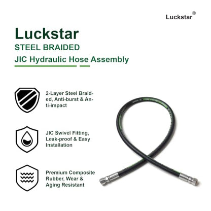 Luckstar 26711-08-08 18" Long 1/2" Hydraulic Hose Swivel Assembly, 2-Layer Steel Braided, EN853 SAE 100R2AT, Female JIC 37° x Female JIC 37°, 6525 PSI Working Pressure - size: 18" JIC Hose Assembly