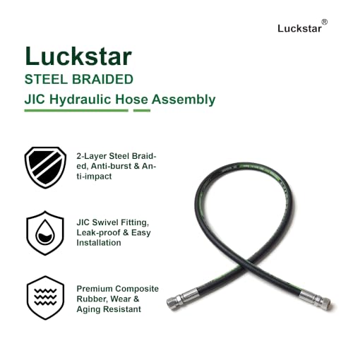 Luckstar 26711-08-08 48" Long 1/2" Hydraulic Hose Swivel Assembly, 2-Layer Steel Braided, EN853 SAE 100R2AT, Female JIC 37° x Female JIC 37°, 6525 PSI Working Pressure - size: 48" JIC Hose Assembly
