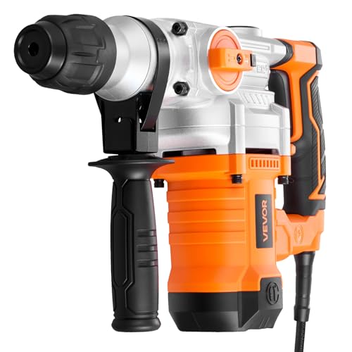 VEVOR Rotary Hammer Drill, 1-1/8 in SDS-Plus Electric Corded Heavy Duty Rotary Hammer, Including 3 Drill Bits, Flat Chisel, Pointed Chisel, Grease, Brush, and Carrying Case, for Concrete and Masonry - size: 1-1/8 in