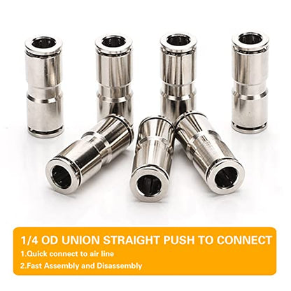 1/4 Union Straight Push to connect fittings Stainless Steel Pneumatic Push Connectors,CEKER 1/4" x 1/4" OD Tube Quick Connect Fittings Air Line Fittings for 1/4 inch Tube 2Pack - size: 1/4" OD, style: STRAIGHT