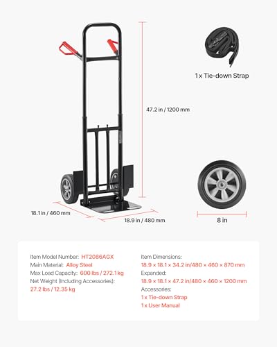VEVOR Hand Truck, 600 lbs Load Capacity, Heavy-Duty Truck Dolly with Wheels - size: 600 lbs