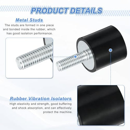 uxcell 2Pcs M6 Thread Rubber Mounts, Vibration Isolators, Cylindrical Shock Absorber with Studs 25 x 20mm with Non-Slip Nuts - size: M6 x 25 x 20mm