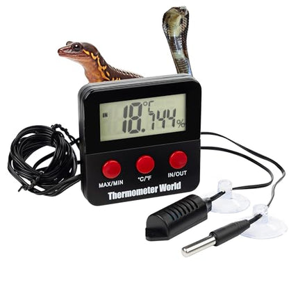 Digital Reptile Thermometer Hygrometer with 2 External Remote Probes