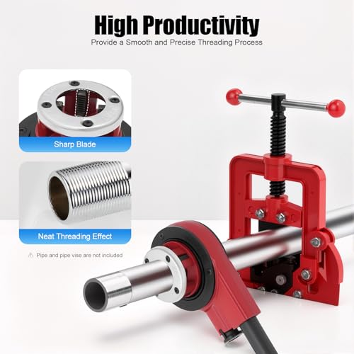 Ratchet Pipe Threader Kit, 7 Dies 3/8"-2" BSPT Carbon Steel Red Hand Tool