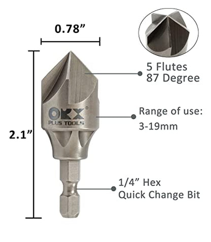 ORXPLUS Tools 5-Flute Internal Deburring Chamfer Tool 1/8"-3/4"(3-19mm) - size: 1/8"-3/4"