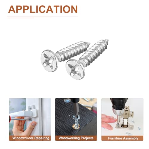 DTGN 100Pcs M3x16mm Flat Head Wood Screws, 304 Stainless Steel Phillips Self Tapping Screws - Good for Woodworking, Furniture - Silver - size: M3x16mm