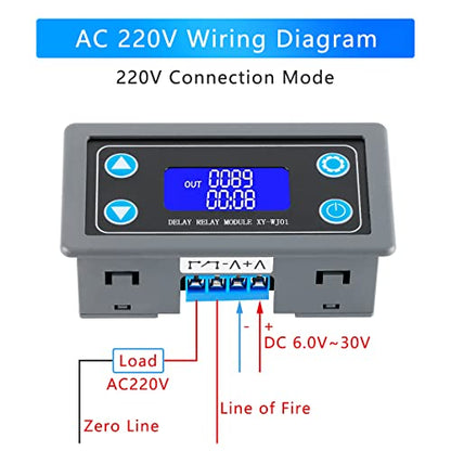 XY-WJ01 Delay Relay Timer Module DC 6-30V 12V 24V 0.01s-9999min 50mA Digital Timer Period Switch AC 220V Power On-Off Controller LCD Display Button