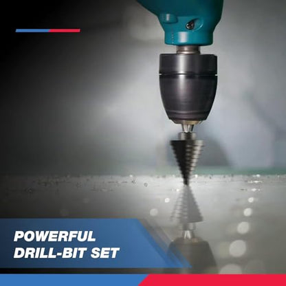 NEIKO 10198A Step Drill Bit Set | 5 Piece, 4mm- 35mm | Metric Titanium High Speed Steel Unibit, Stepper Cone Drill Bit | Two Flute Step Down Bits, 135 Degree Point - size: 5pc (5/32 - 1-3/8", 44S), style: Straight