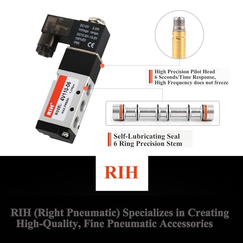 RIH Pneumatics Solenoid Valve 4V110-06 12V/24V/110V Series Single Coil Pilot-Operated Electric 2 Position 5 Way Connection Type (DC12V/Junction Box, 1/8"NPT) - size: DC12V/Junction Box, style: 1/8"NPT