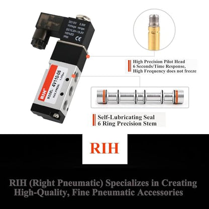 RIH Pneumatics Solenoid Valve 4V110-06 12V/24V/110V Series Single Coil Pilot-Operated Electric 2 Position 5 Way Connection Type (DC12V/Junction Box, 1/8"NPT) - size: DC12V/Junction Box, style: 1/8"NPT