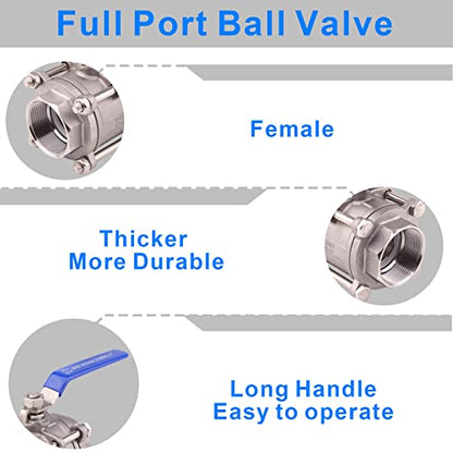 DERNORD Ball Valve 2 Inch NPT Threaded - Stainless Steel 304 Female 3 Piece Full Port (2" NPT Female) - size: 2" NPT Female