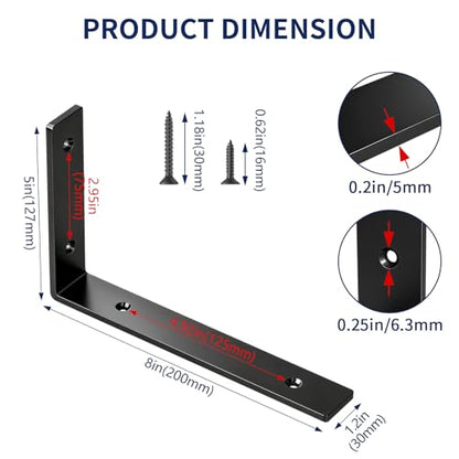LSK 6PCS Shelf Bracket, L 8"×H 5", 5mm Thick Heavy Duty L Bracket, Black - color: Black, size: 8x5 inch (heavy duty)