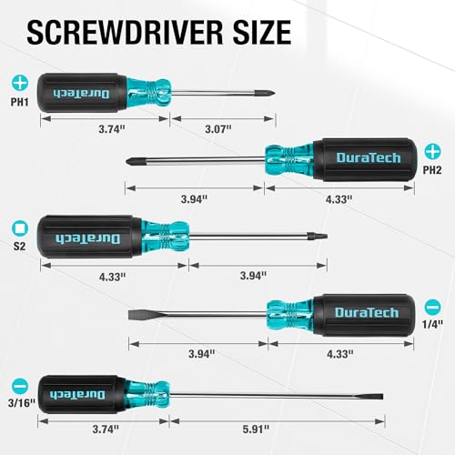 DURATECH 5-Piece Professional Screwdriver Set, Phillips, Flathead & Square - style: 5 PCS Screwdriver Set