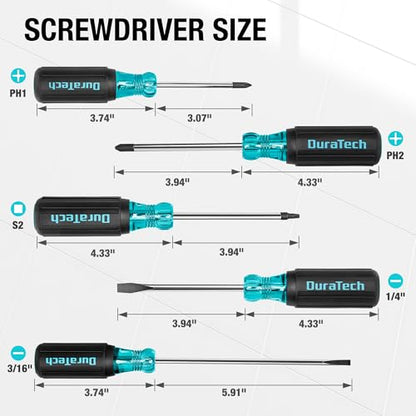 DURATECH 5-Piece Professional Screwdriver Set, Phillips, Flathead & Square - style: 5 PCS Screwdriver Set