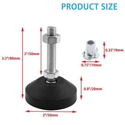 Luomorgo M8 Leveling Feet with T-Nut, 4 Pcs, D50 x M8 x H50 - size: D50 x M8 x H50