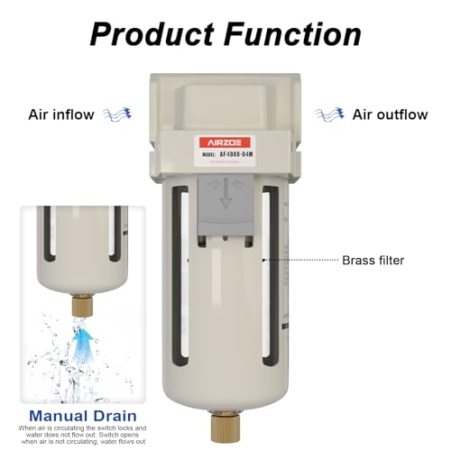 AIRZOE 1/2" NPT Compressed Air Filter, Semi-Auto Drain,0-150psi, AF4000-04 - size: 1/2" NPT