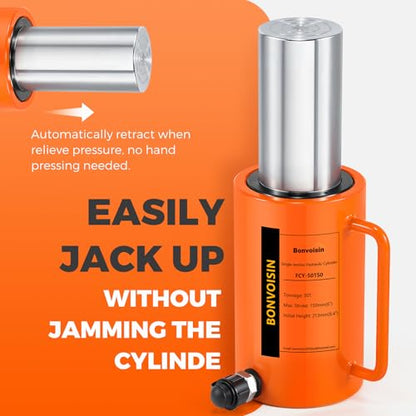 Bonvoisin Hydraulic Ram Cylinder 50T Hydraulic Jack Porta Power 6" Stroke Long Ram Single Acting Lifting Cylinders for Machinery Shipbuilding - size: 50T 6Inch