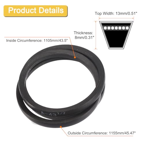 uxcell A43 1/2 Classic Wrapped V-Belt,45" Outer Circ A Profile,Black - size: A43 1/2