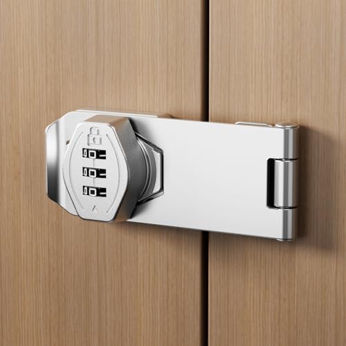 ETEKJOY Keyless Cabinet Lock 3-Digit Password Combination Code Hasp Latch Lock Twist Knob Wooden Drawer Cupboard Locker Gun-Safe Closet Box (Silver, 4 inch) - color: Silver, size: 4 Inch