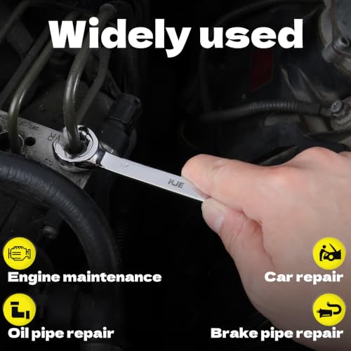 KJE 4-Piece Metric Flare Nut Wrench Set, line wrench set, 9x11MM, 10x12MM, 13x14MM, 15x17MM, CR-V Steel, Repair/Remove the Nuts on the Fuel Hose Drive Line - size: 4-Piece