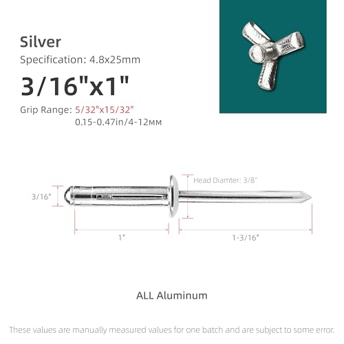 50Pcs Trifold Aluminum Exploding Blind Rivets, Silver, 3/16"x1" - color: Silver, size: 3/16"x1"
