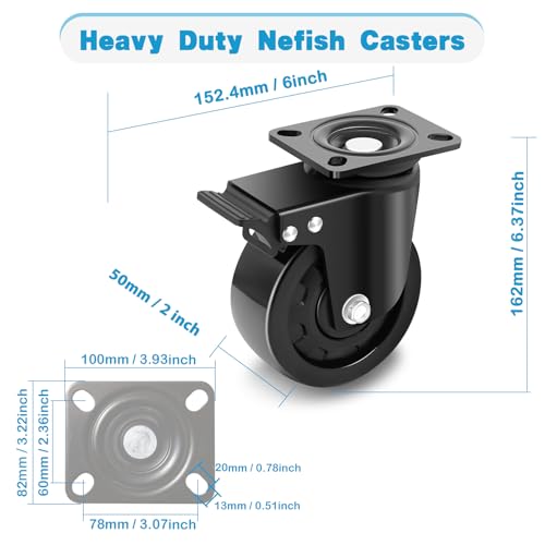 Nefish 5 Inch Heavy Duty Casters Set of 4, Industrial Grade Casters 9900 lbs, Low Gravity Plate Swivel Caster with Brake, Durable & Corrosion-Resistant Nylon Wheels for Industrial, Equipment, Machine - color: Black Carbon Steel, size: 5 IN