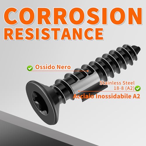 100 PCS #8 X 5/8 Inch Black Coated Flat Head Torx/Star Wood Screws, Stainless Steel 18-8 (A2) Fully Threaded 8 X 5/8'' Screw by TPOHH - size: #8 X 5/8 inch