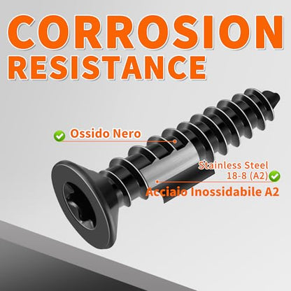 100 PCS #8 X 5/8 Inch Black Coated Flat Head Torx/Star Wood Screws, Stainless Steel 18-8 (A2) Fully Threaded 8 X 5/8'' Screw by TPOHH - size: #8 X 5/8 inch