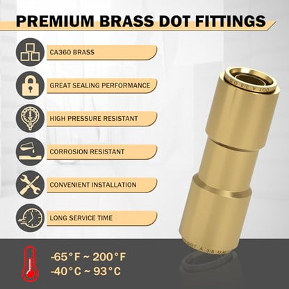 CheeMuii 6PCS 3/8" Brass DOT Air Line Fittings DOT Brass Straight Union - size: 3/8IN-6PCS