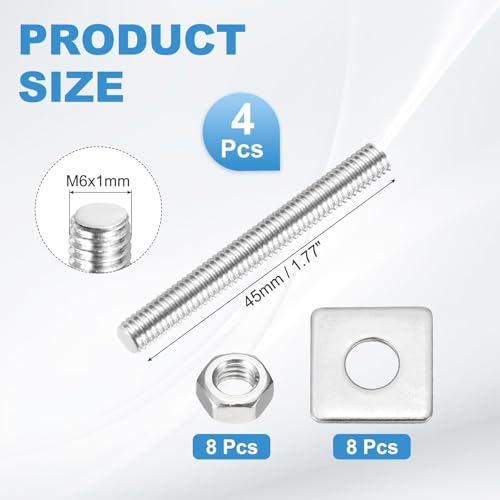 MECCANIXITY 4Set M6x45mm Fully Threaded Rod Threaded Rods Bar Studs - size: M6x45mm