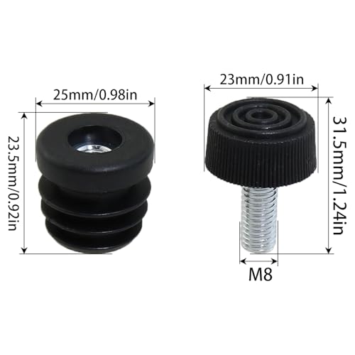 Heyous 8PCS 25mm Outer Diameter Black PP Plastic Adjustable Leveling Feet Round Fluted Plug Furniture Slide Inserts for Mechanical Equipment Fitness Equipment TV Cabinet - size: 25mm