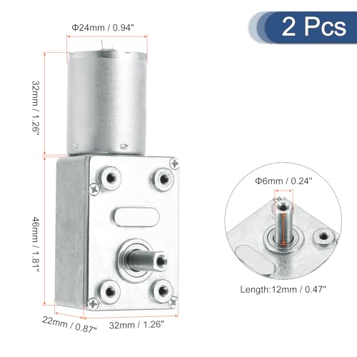 MECCANIXITY 2 Pcs DC 12V 18 RPM Reversible Worm Geared Motor Reducer Motor 6mm D Shape Shaft High Torque Gear Box Reduction Electric Motor for Sweepers, Printers, Ovens - style: 18 RPM