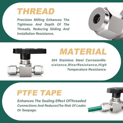 1PCS 304 Stainless Steel Compression Valve, 1/4" Tube OD x 1/4" Tube OD Straight Adapter for water/oil/air systems. - size: 1/4" OD (Valve)