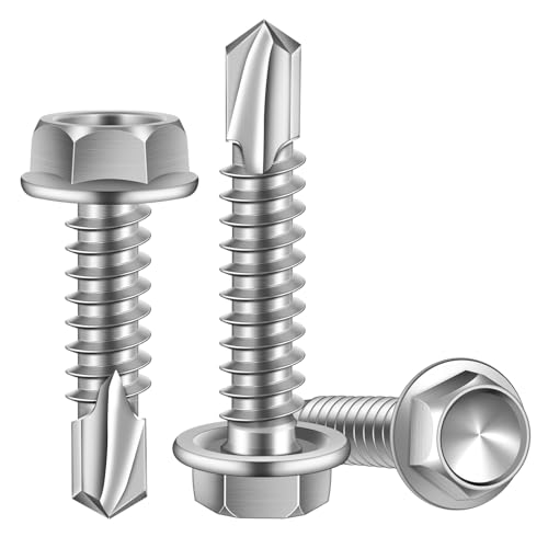 #10 x 2 Hex Washer Head Self Drilling Sheet Metal Screws with Drill Point, 410 Stainless Steel Self Tapping Screws for Metal, 50 PCS - color: Silver, size: #10 x 2"