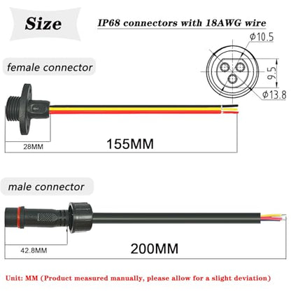 18AWG M16 3Pin Waterproof Connector,3 Wire Male Female Plug - size: 18AWG 3Pin Waterproof Connector