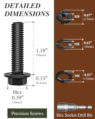 M8 x 30mm Flanged Hex Head Bolts and Nuts, External Flange Hex Drive Screws, Class 10.9 Black Zinc Plated Alloy Steel, M8x1.25 Bolts for Pump, Fix Car, DIY Project (10Sets) - color: Black, size: M8 x 30mm