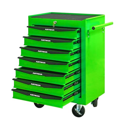 7-Drawer Steel Rolling Tool Cart with Wheels & Handle, Heavy-Duty Tool Chest Storage Cabinet for Garage and Workshop, Green - color: Green, size: 7-Drawer