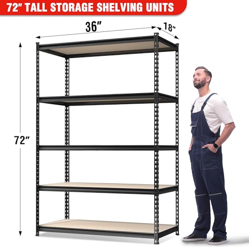 WORKPRO 5-Tier Shelving with Particle Board, 72" Hx36 Wx18 D, 4000LBS Load - size: 36"W x 18"D x 72"H
