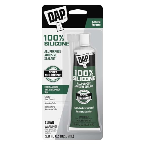 DAP All Purpose 100% Silicone Adhesive Sealant, Clear, 2.8 oz (7079800755) - size: 2.8 oz